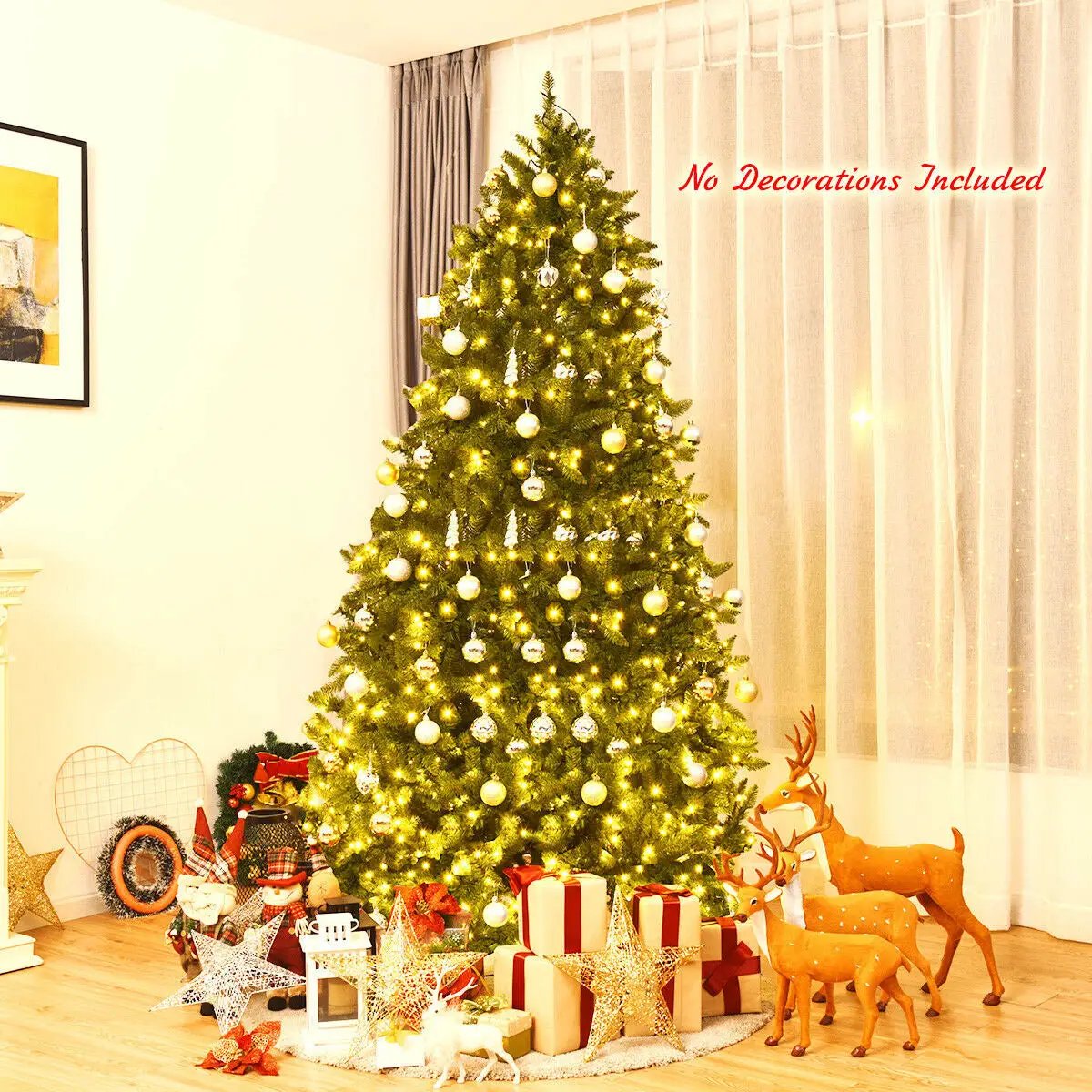 7.5 Feet Artificial Fir Christmas Tree with LED Lights and 1968 Branch