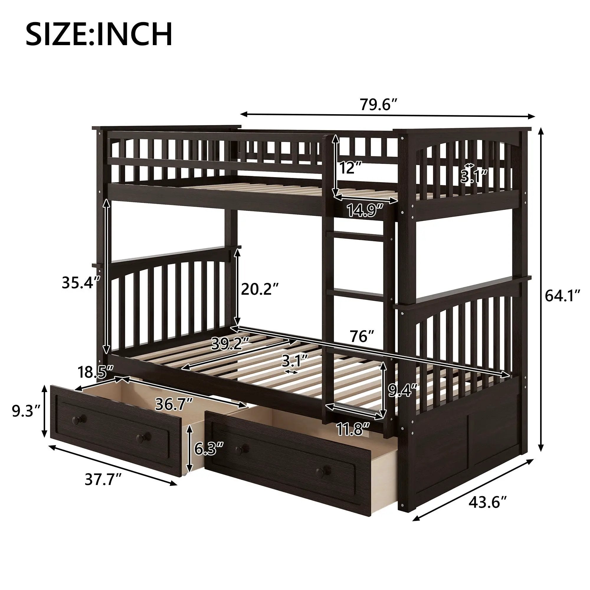 Bunk Bed With Drawers, Convertible Design by HouseOfZazla