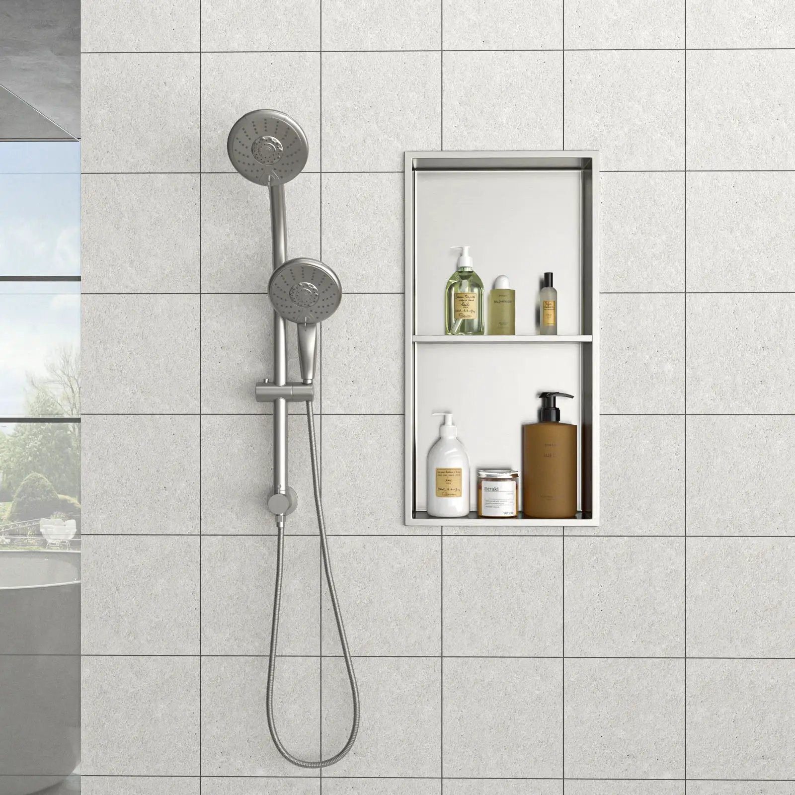 Modern Stainless Steel Shower Niche Double Shelf For Bathroom by HouseOfZazla