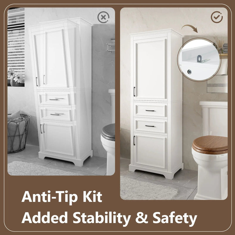 Freestanding Bathroom Vanity Tall With Damping Hinge Doors, Adjustable Shelves - White by HouseOfZazla