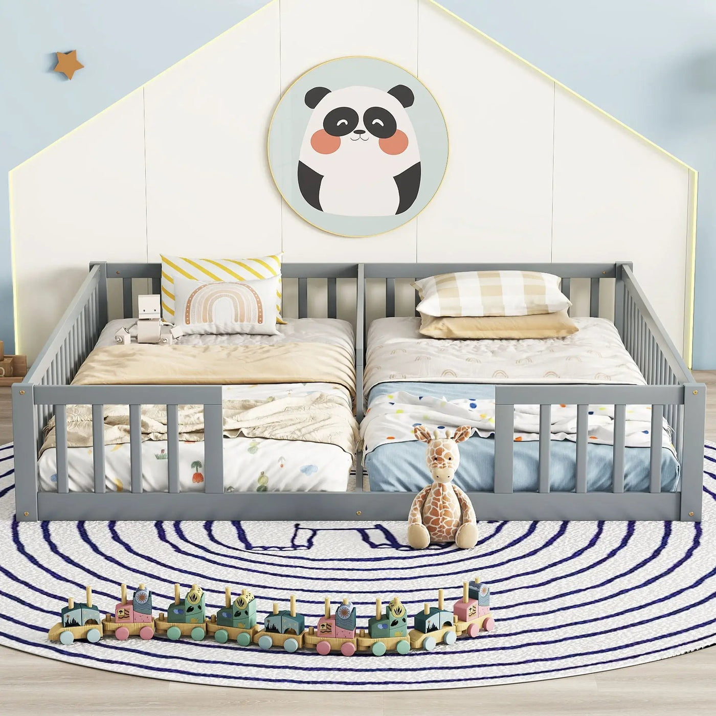 Double Floor Bed With Fence, Guardrails, Without Door by HouseOfZazla