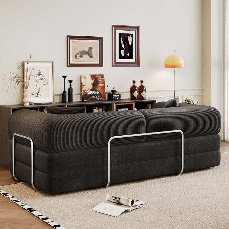 78.8' Compression Sofa,Convertible Floor Sofa Bed-with Pillow Back Support Armrest,Comfy Futon Couch Sleeper Bed,Loveseats Boneless Modular Sectional Sofa,Corduroy fabric,for Living Room,Bedroom,Black by HouseOfZazla