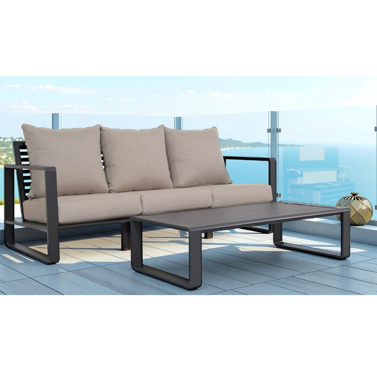 Durable Outdoor Sofa Set with Rectangular Coffee Table - Beige, photo 9 of 10