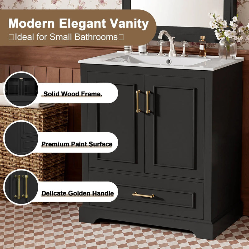 Bathroom Vanity With Sink, 1 Divided Drawer And 2 Soft Close Doors With Double Shelf by Unique Piece Furniture