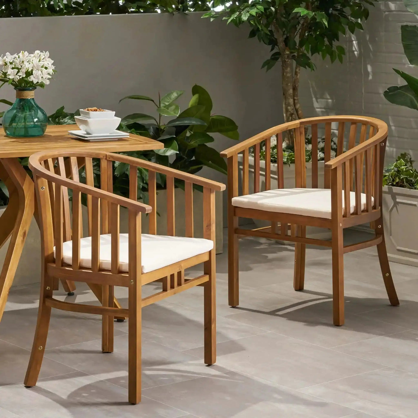 Outdoor Wooden Dining Chairs With Cushions (Set of 2) by HouseOfZazla