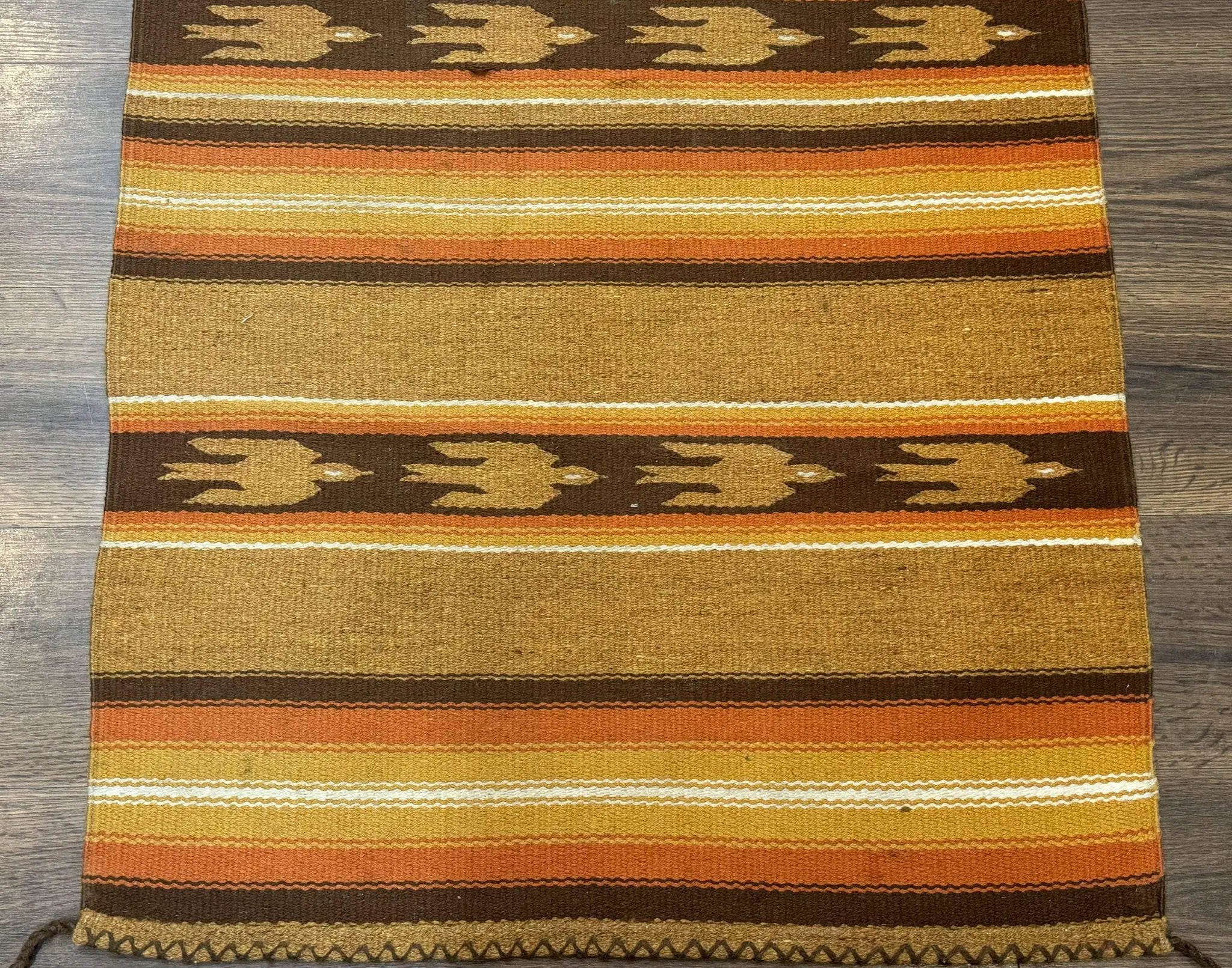 South American Rug Blanket 2.7 x 5.6, Wool, Handmade, Navajo Design, Orange Brown by Jewel Rugs