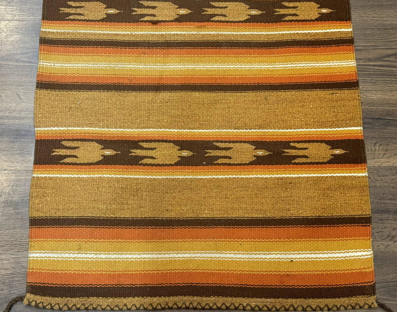 South American Rug Blanket 2.7 x 5.6, Wool, Handmade, Navajo Design, Orange Brown by Jewel Rugs