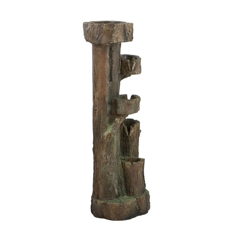 Rustic Decorative Tree Trunk 5 Tier Water Fountain, With Light And Pump, For Indoor And Outdoor - Brown by HouseOfZazla