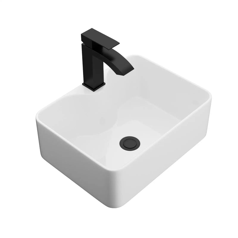 Rectangular Vessel Sink With Faucet & Drain - White / Black by HouseOfZazla