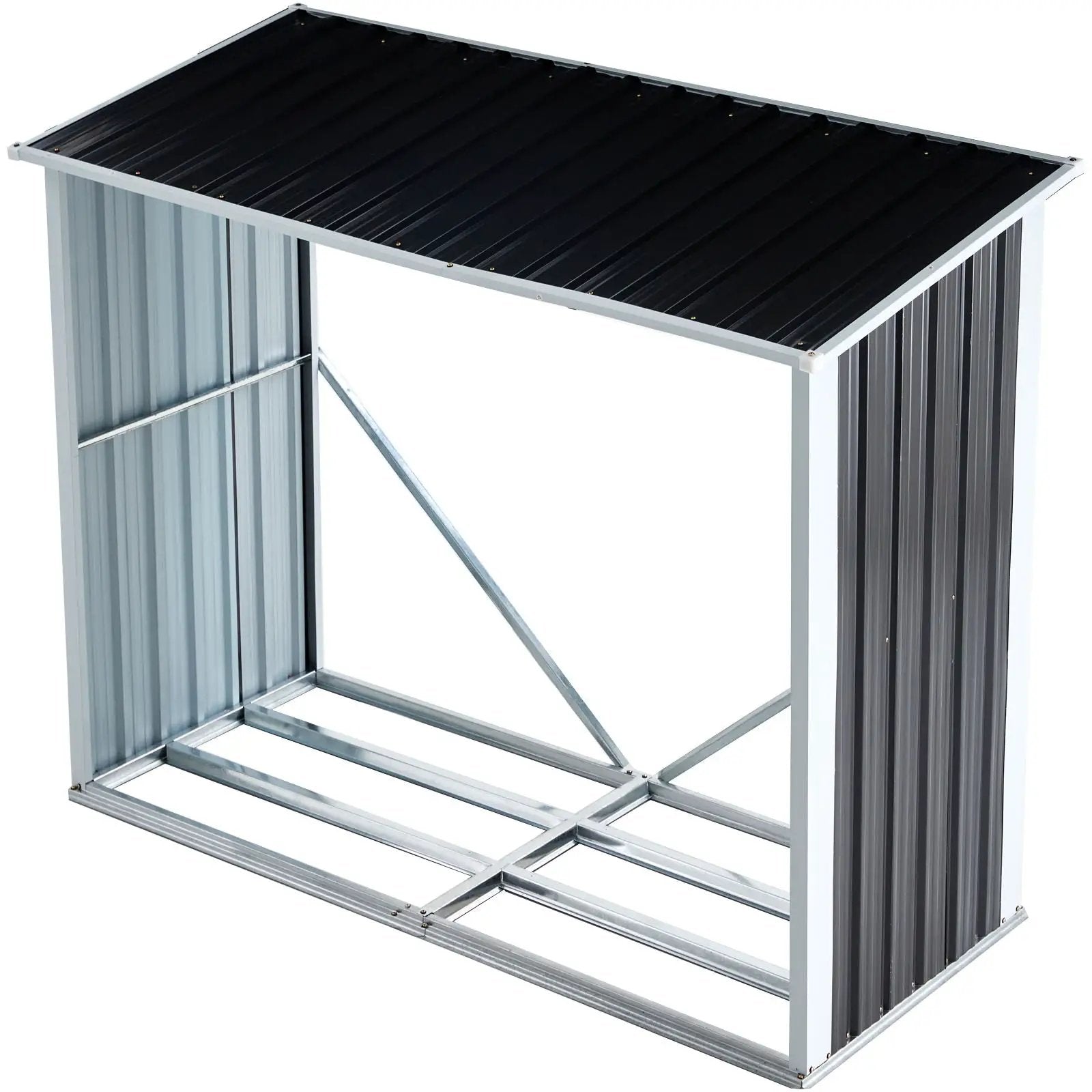 Log Storage Shed, Log Holder With Roof, Log Storage Shed, Firewood Rack For Backyard Garden Patio Porch, Anthracite Galvanized Steel - Black by HouseOfZazla