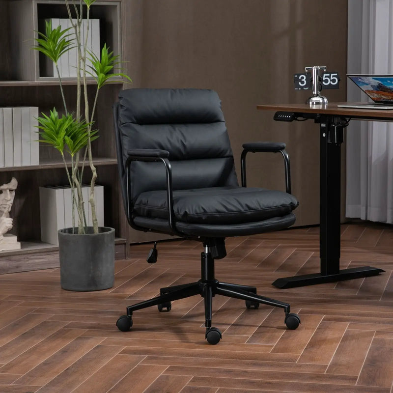 Office Chair, Mid Back Home Office Desk Task Chair With Wheels And Arms Ergonomic Computer Rolling Swivel Chair With Padded Armrest by HouseOfZazla