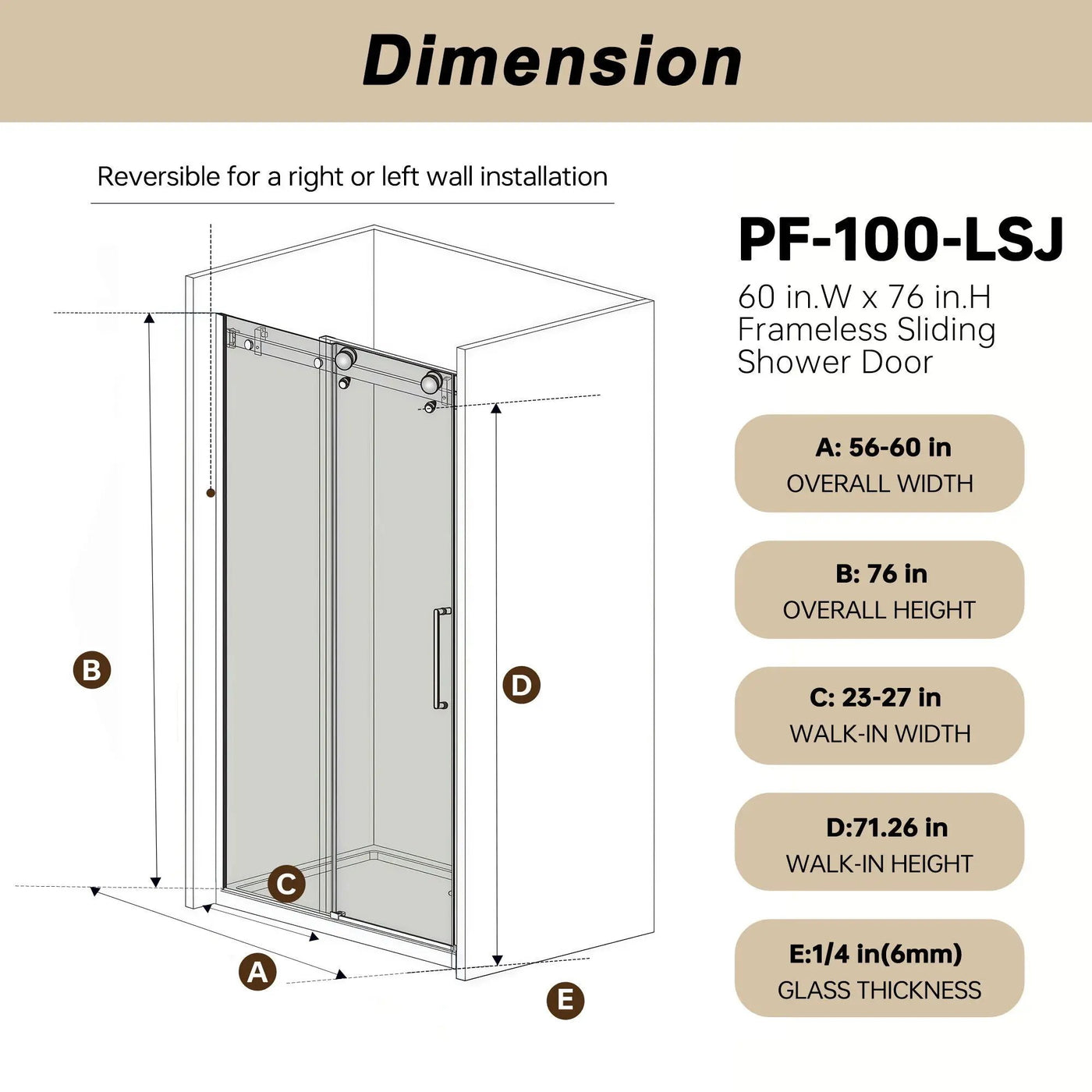 Frameless Single Sliding Shower Door With Handle And Square Tube Track by HouseOfZazla