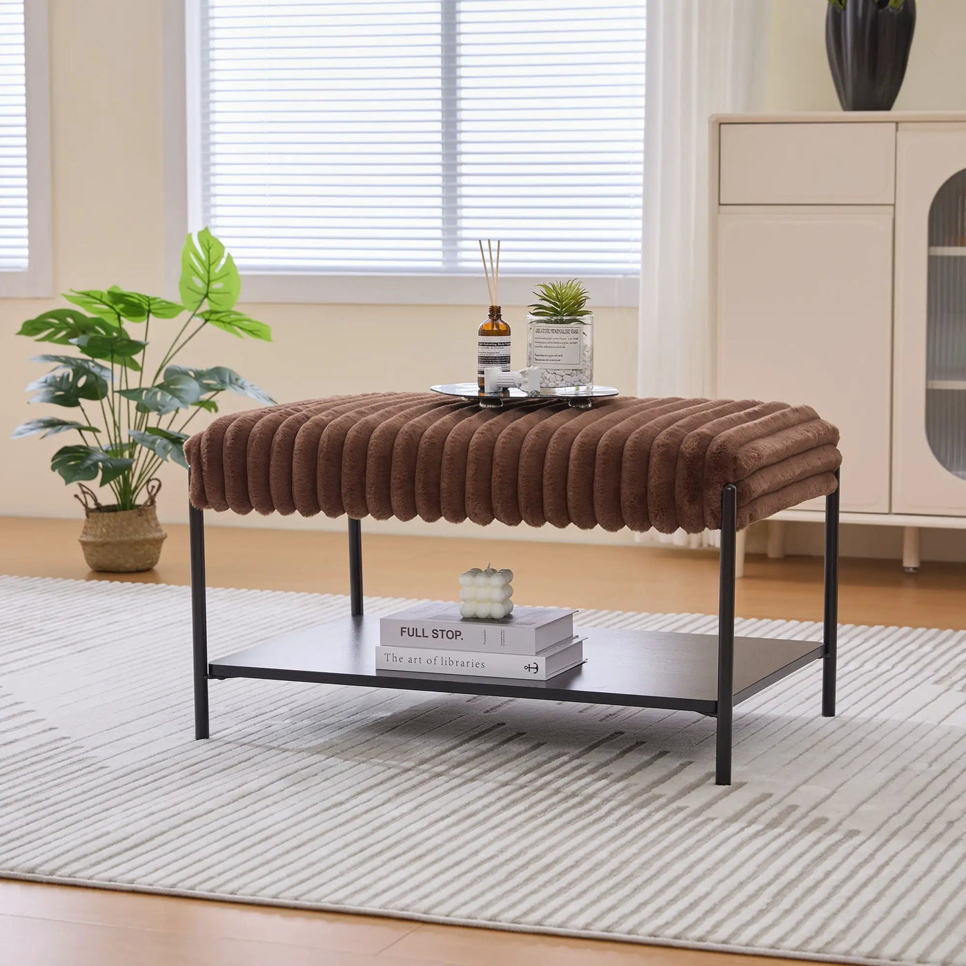 Upholstered Ottoman Coffee Table Foot Rest With Open Storage by HouseOfZazla