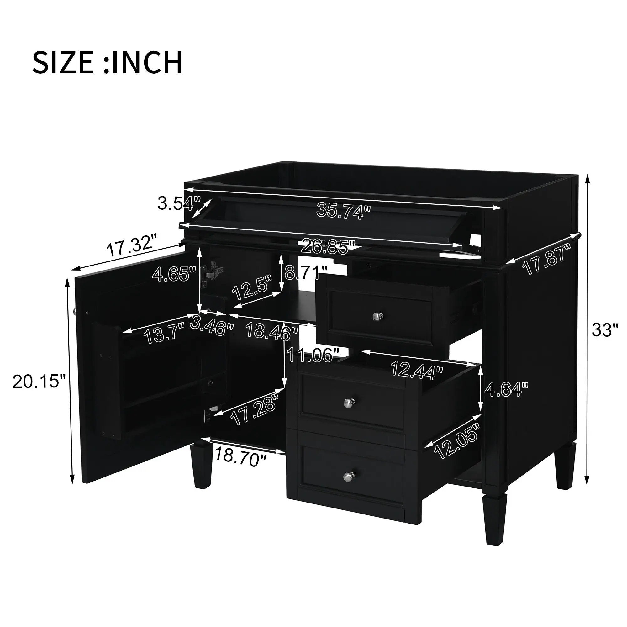 Bathroom Vanity With 2 Drawers And Tip-Out Drawer, Storage Cabinet by Unique Piece Furniture