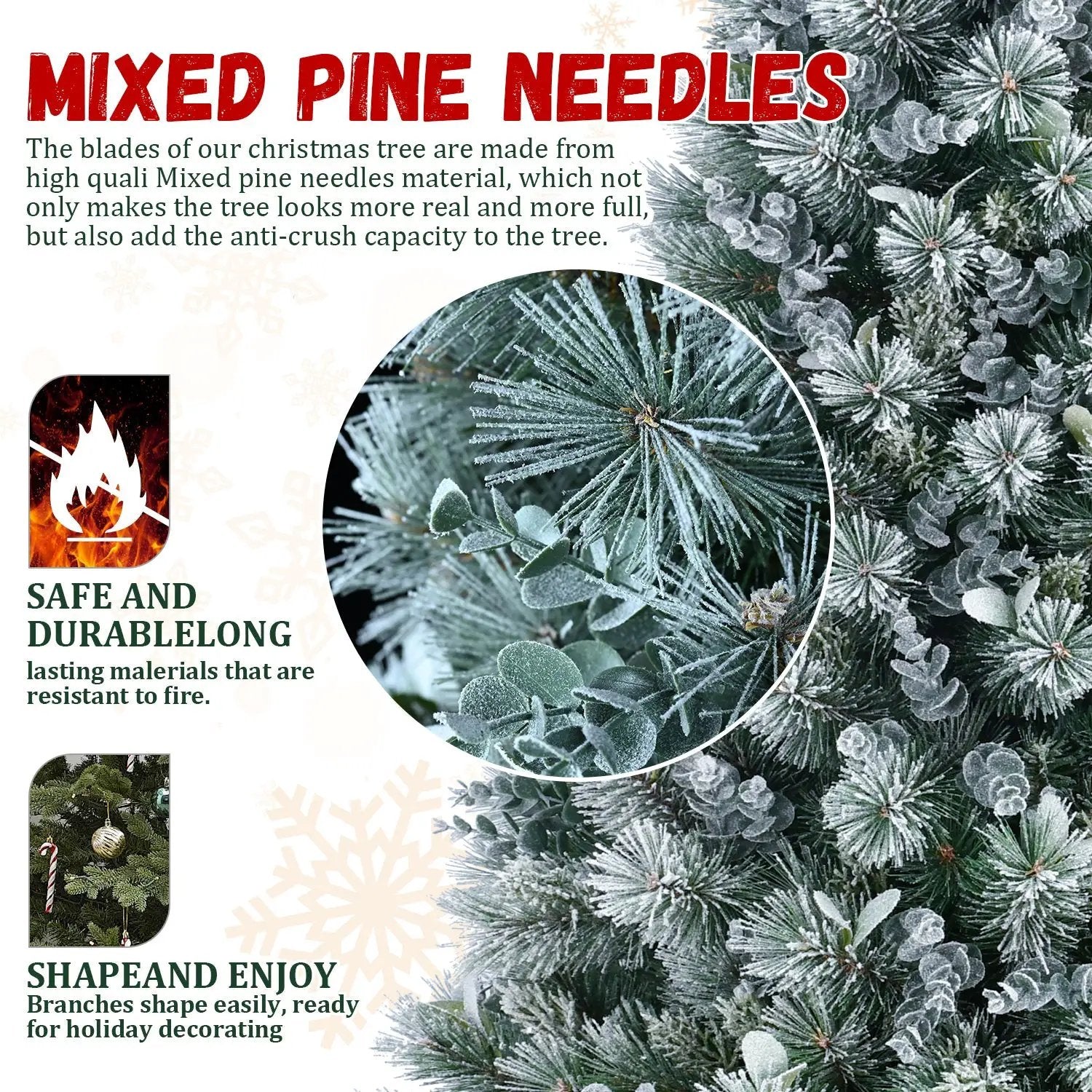 4FT Flocked Christmas Tree with Pine Needles & Eucalyptus Leaves by HouseOfZazla
