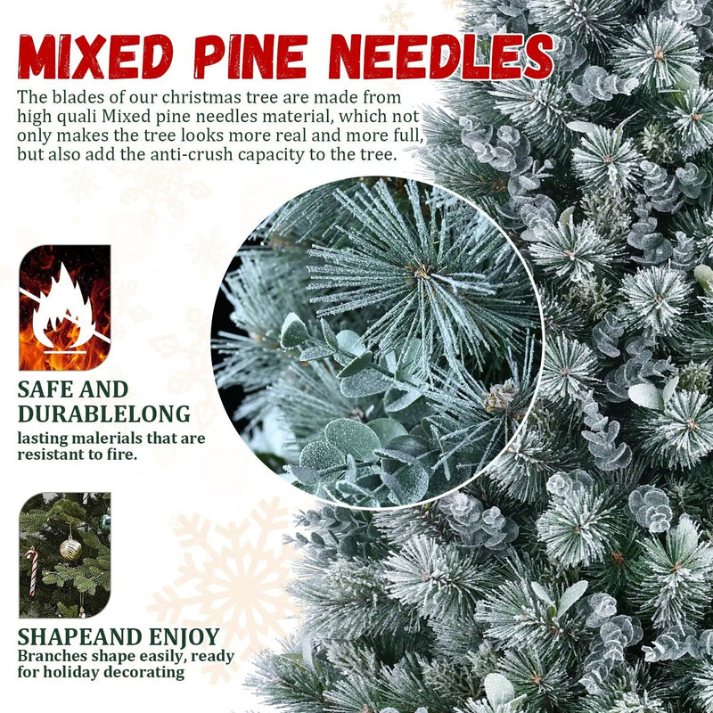 4FT Flocked Christmas Tree with Pine Needles & Eucalyptus Leaves by HouseOfZazla
