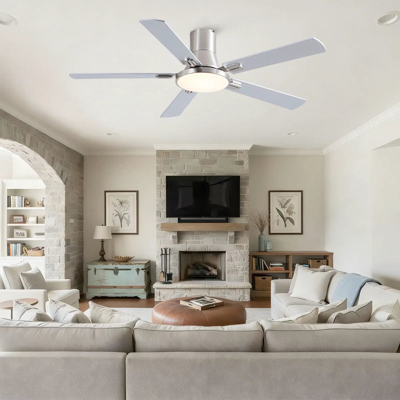 Flush Mount Ceiling Fans With LED Light And Remote Control, 5 Blades by HouseOfZazla