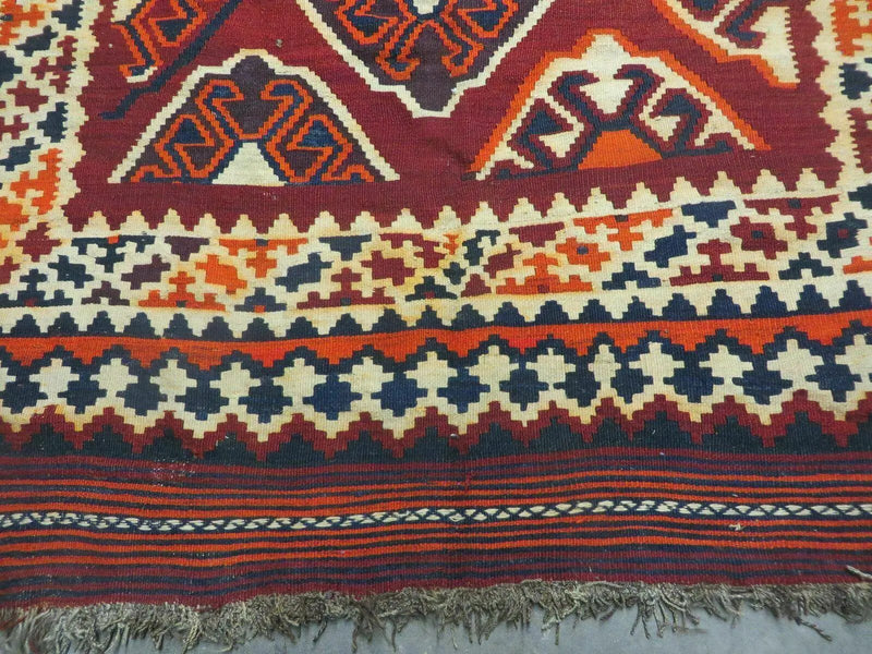 5' X 10' Antique Turkish Kilim Handmade Flat Weave Wool Rug Red Colorful Veg Dye Bohemian Boho Chic Tribal Style And Design by Jewel Rugs