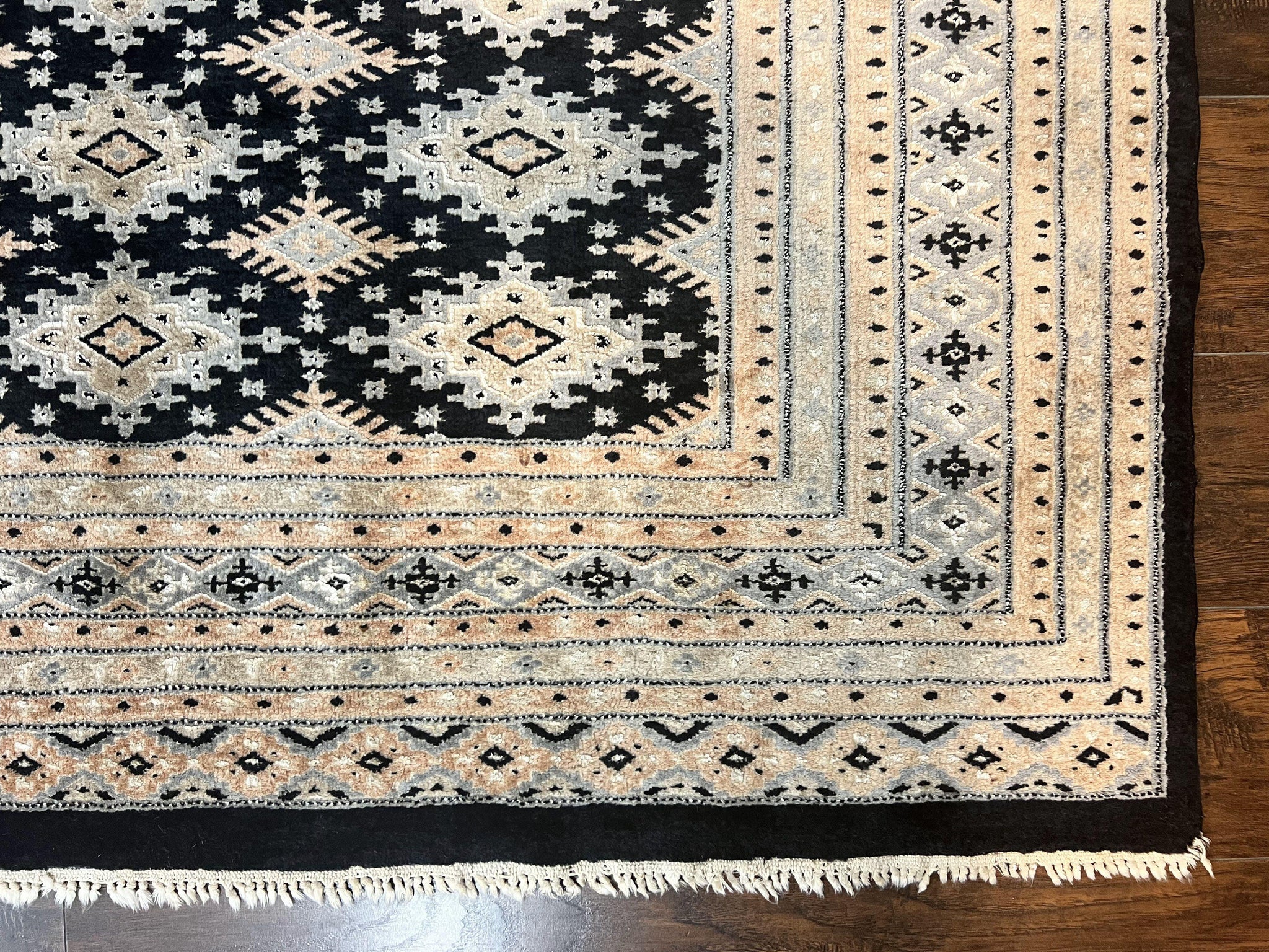 Pakistani Bokhara Rug 6x9, Hand Knotted Vintage Wool Carpet with Silk Highlights, Very Fine 320 KPSI, Medium Size by Jewel Rugs