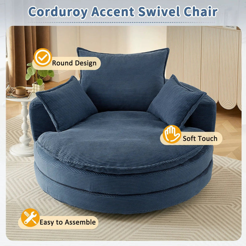 360° Swivel Accent Barrel Chair With Dual Layer Cushion And 3 Removable Pillows by Unique Piece Furniture
