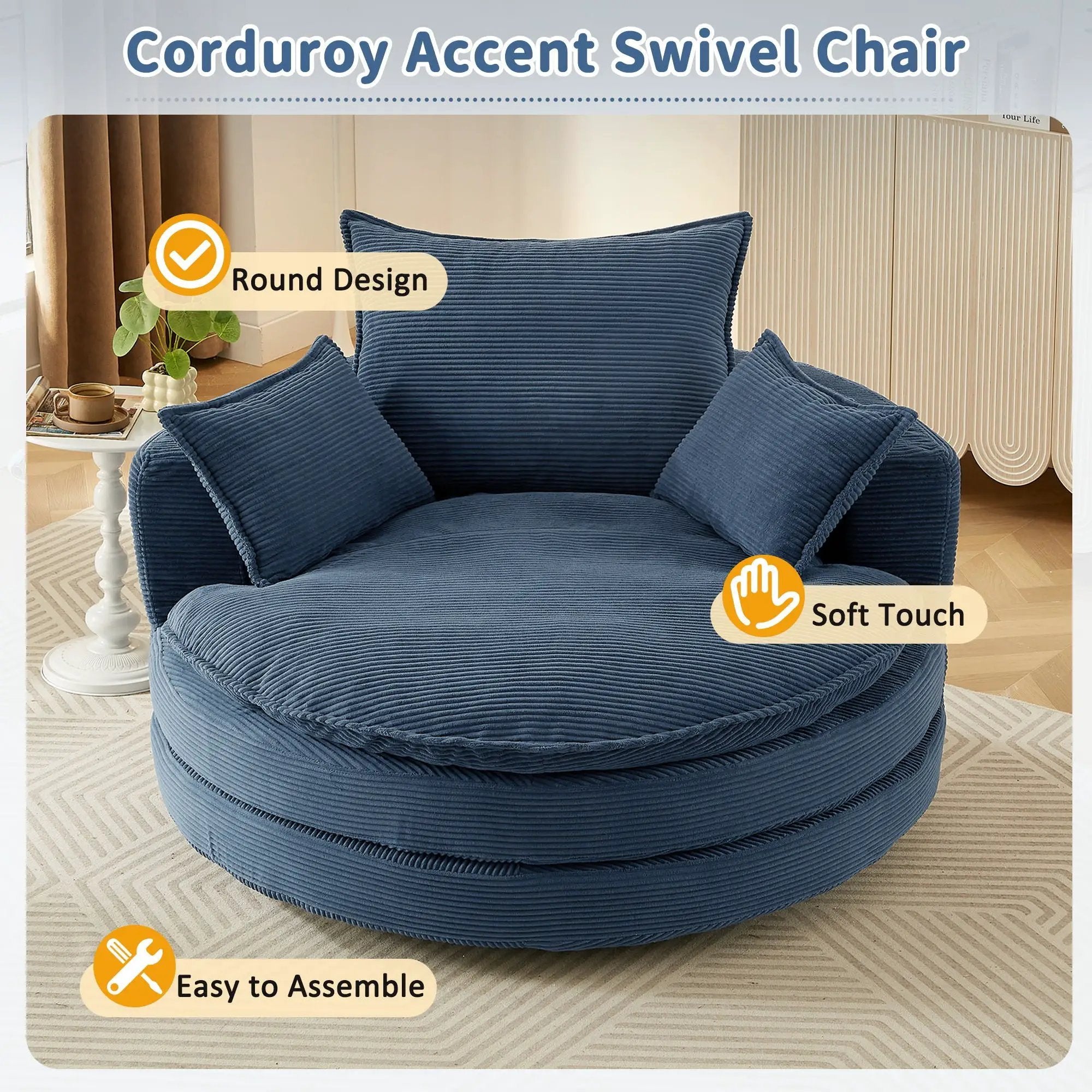 360° Swivel Accent Barrel Chair With Dual Layer Cushion And 3 Removable Pillows by HouseOfZazla