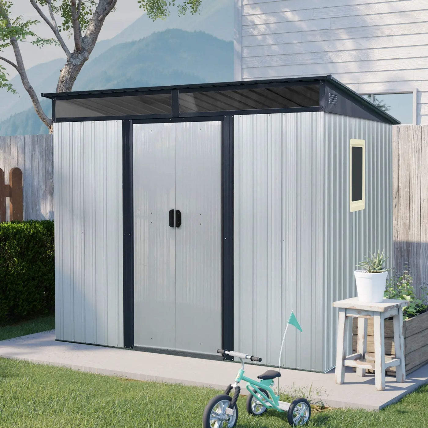Outdoor Metal Storage Shed With Window And Transparent Plate For Garden, Lawn by HouseOfZazla