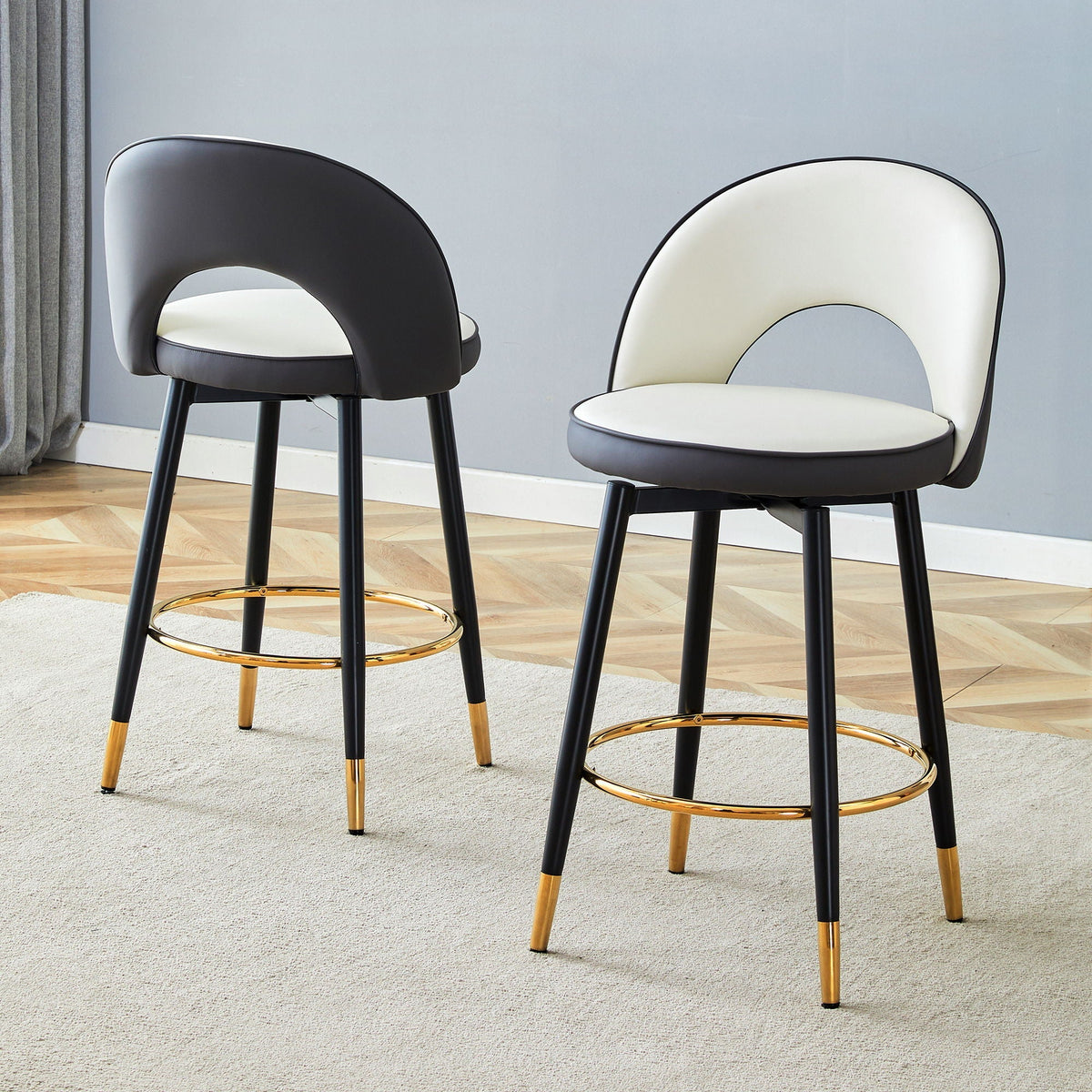 Upholstered Rotatable Bar Chair With Metal Legs For Dining Room, photo 11 of 12
