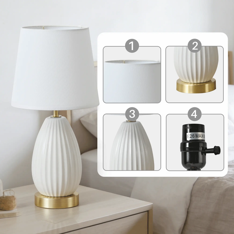18-Inch Set of 2 Table Lamps, Antique Brass and White Finish by HouseOfZazla