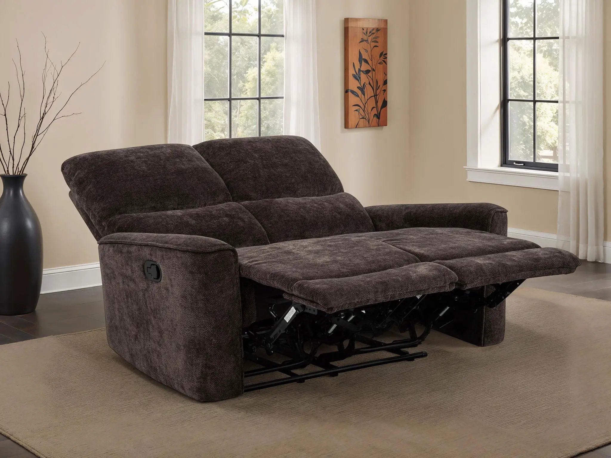 Navarro Chenille Upholstered Reclining Loveseat Dark Brown by Unique Piece Furniture
