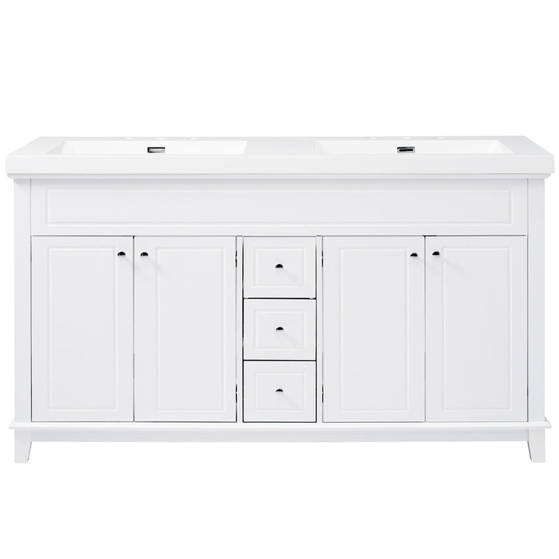 Bathroom Vanity With Double Sinks, 3 Drawers & 4 Doors - White