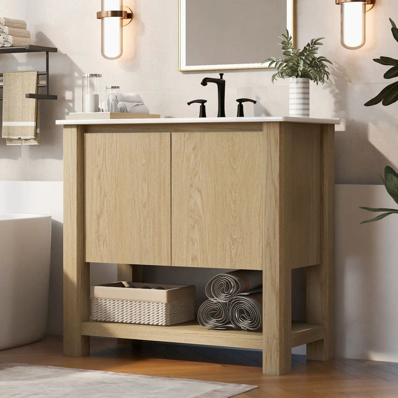 Modern Bathroom Vanity With Rectangle Ceramic Sink, Soft Closing Doors by HouseOfZazla