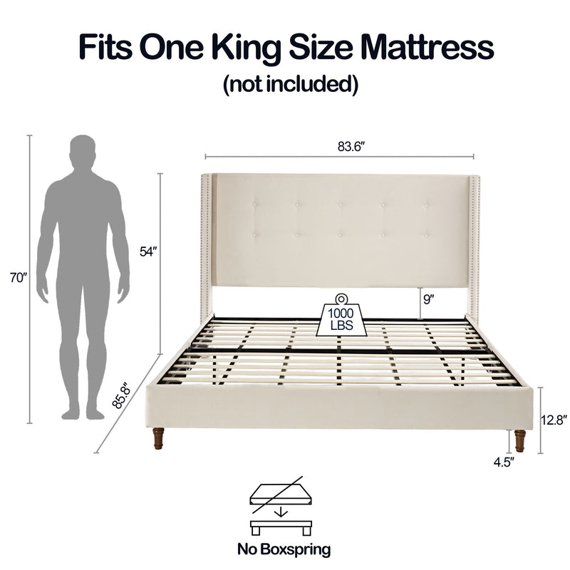 Peyton - Upholstered Bed With 54" High Headboard, Traditional Hand Buttoned Tufting by HouseOfZazla