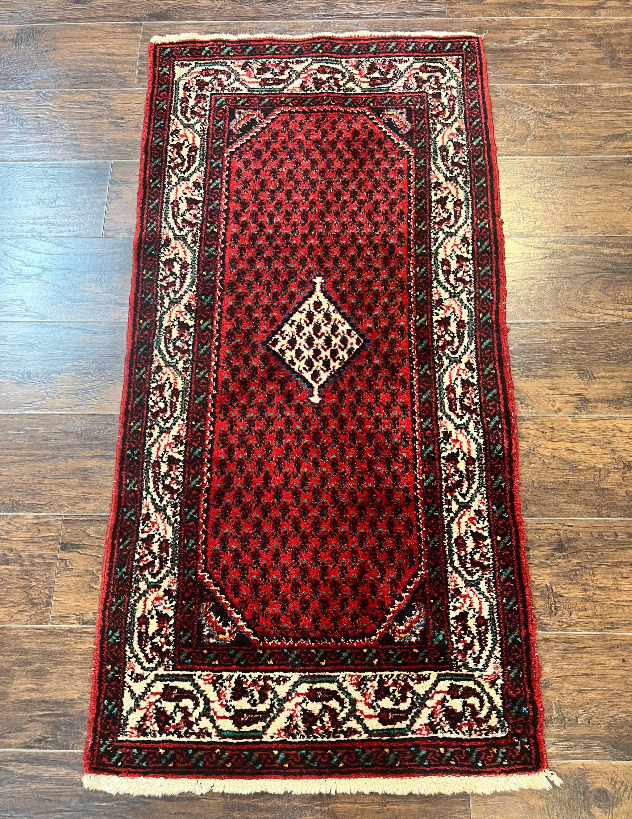 Persian Tribal Rug 2.6 x 5, Boteh Paisley Pattern, Red and Beige, Wool Hamadan Rug by Jewel Rugs