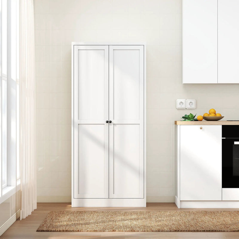 Kitchen Pantry Cabinet Adjustable Storage With 4 Shelves, Heavy Duty Freestanding Pantry Organizer - White by HouseOfZazla
