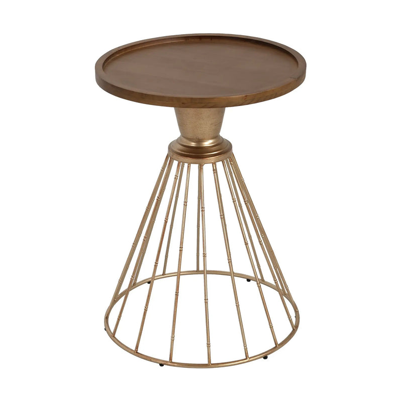 Hollow Edge Retro Art Pine Side Table with Antique Gold and Natural Color by HouseOfZazla