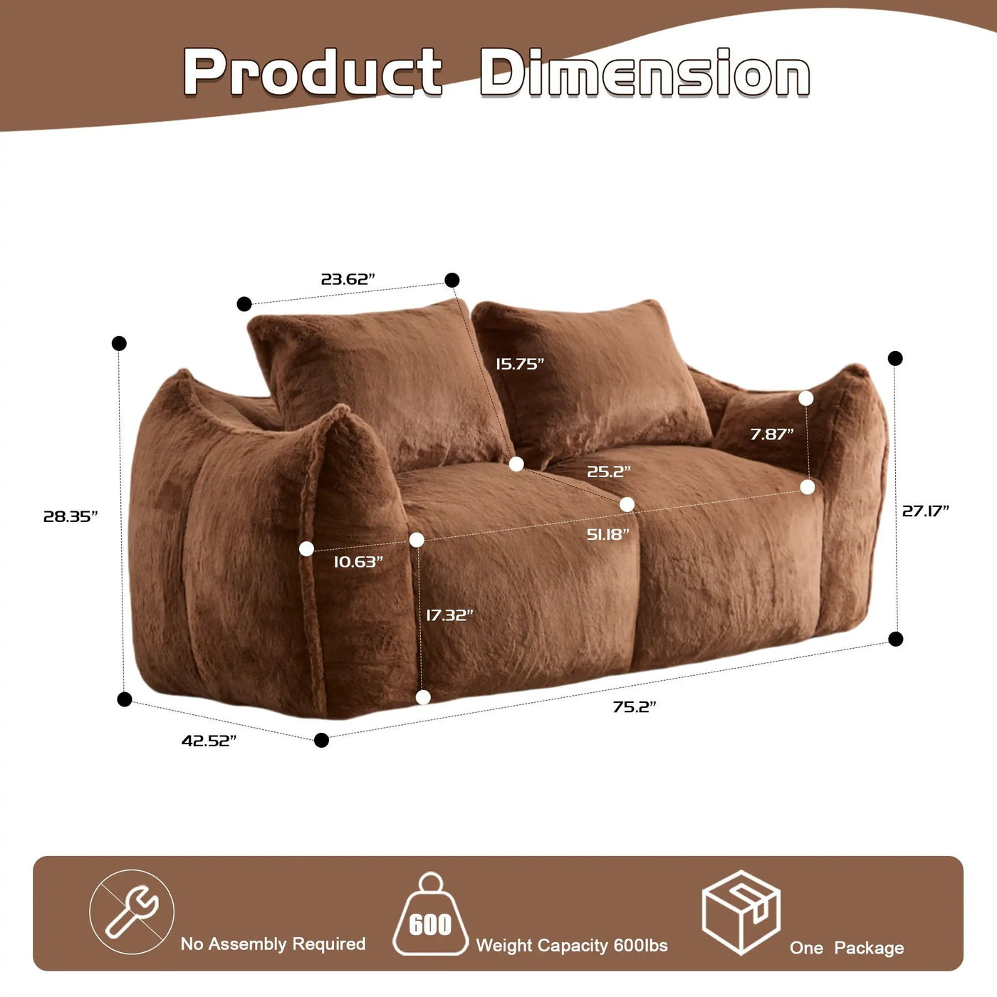 Giant Bean Bag Couch, Ultra Soft Fluffy Loveseat For Living Room by HouseOfZazla