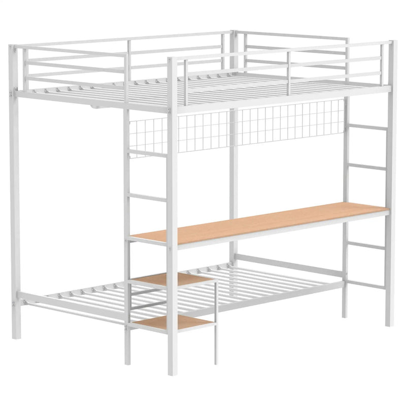 Bettoni Metal Full Over Twin Workstation Bunk Bed Matte White by Unique Piece Furniture