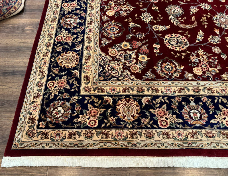 Sino Persian Rug 9x11, Burgundy and Navy Blue, Fine 200 KPSI, Floral Allover by Jewel Rugs