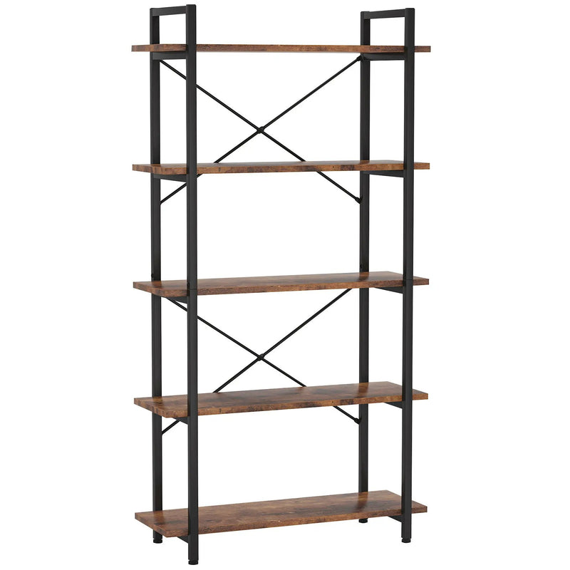 5 Tier Bookshelf Unit With Accents For Living Room - Black / Brown by HouseOfZazla