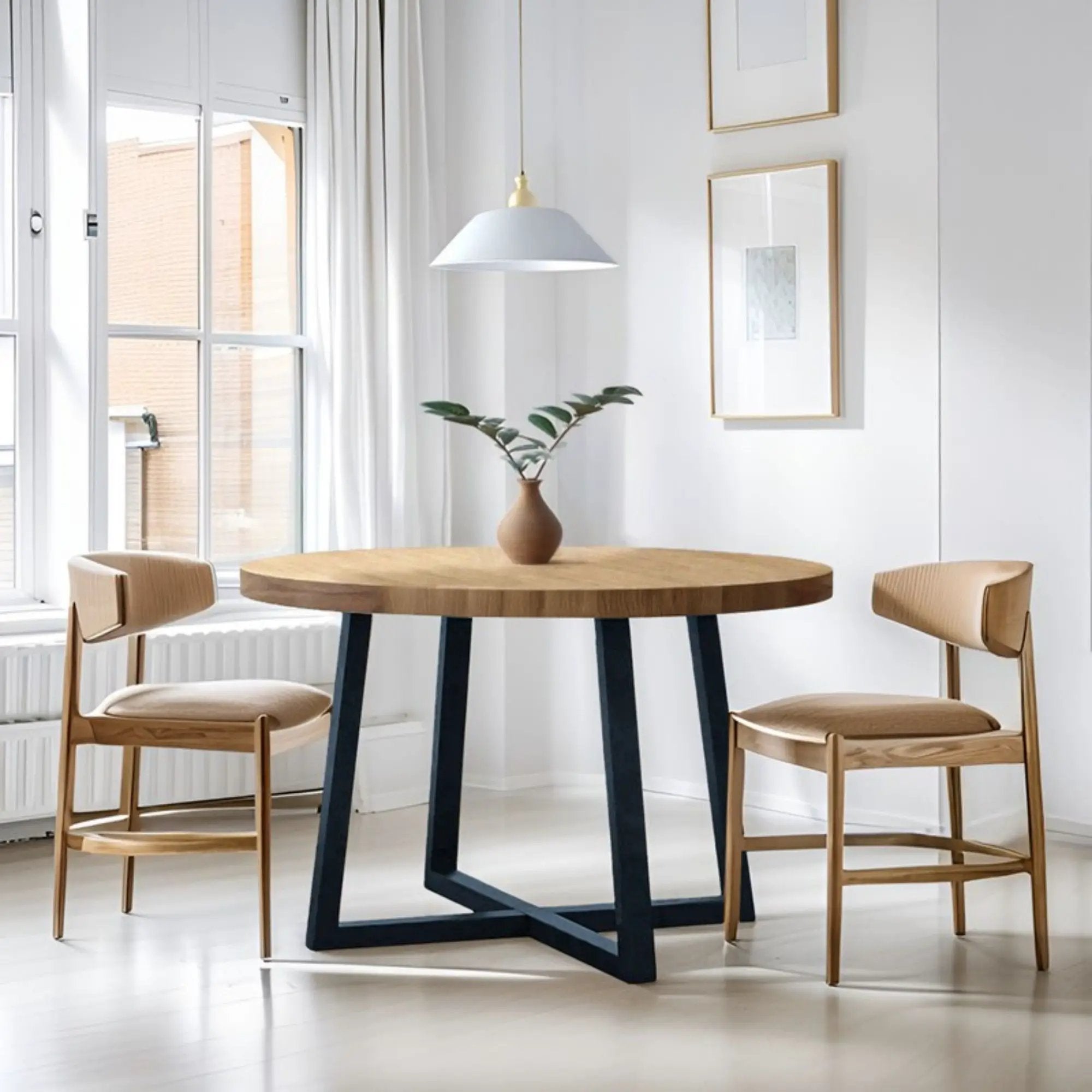 Round Dining Table With Wire Brushed Mindi Top And Mahogany Base - Wheat by Unique Piece Furniture