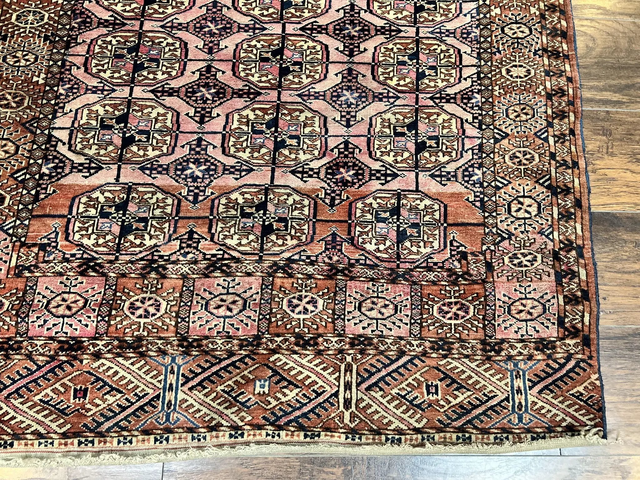 Persian Turkoman Rug 4x6, Wool Hand Knotted Antique Bokhara Carpet, Red Pink, Handmade Tribal Oriental Rug 4 x 6 ft by Jewel Rugs