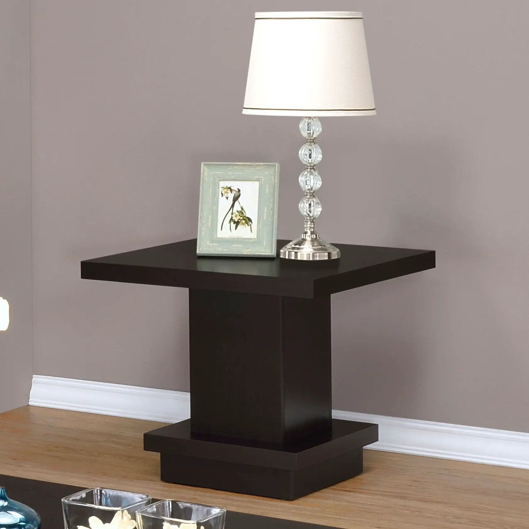 Reston Square Engineered Wood Side End Table Cappuccino by Unique Piece Furniture