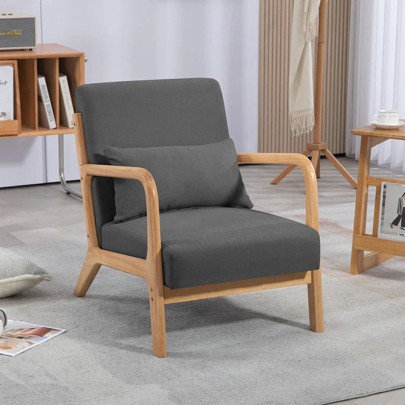 Leisure Chair With Solid Wood Armrest And Feet, Mid-Century Modern Accent Sofa, 1 Seat by HouseOfZazla