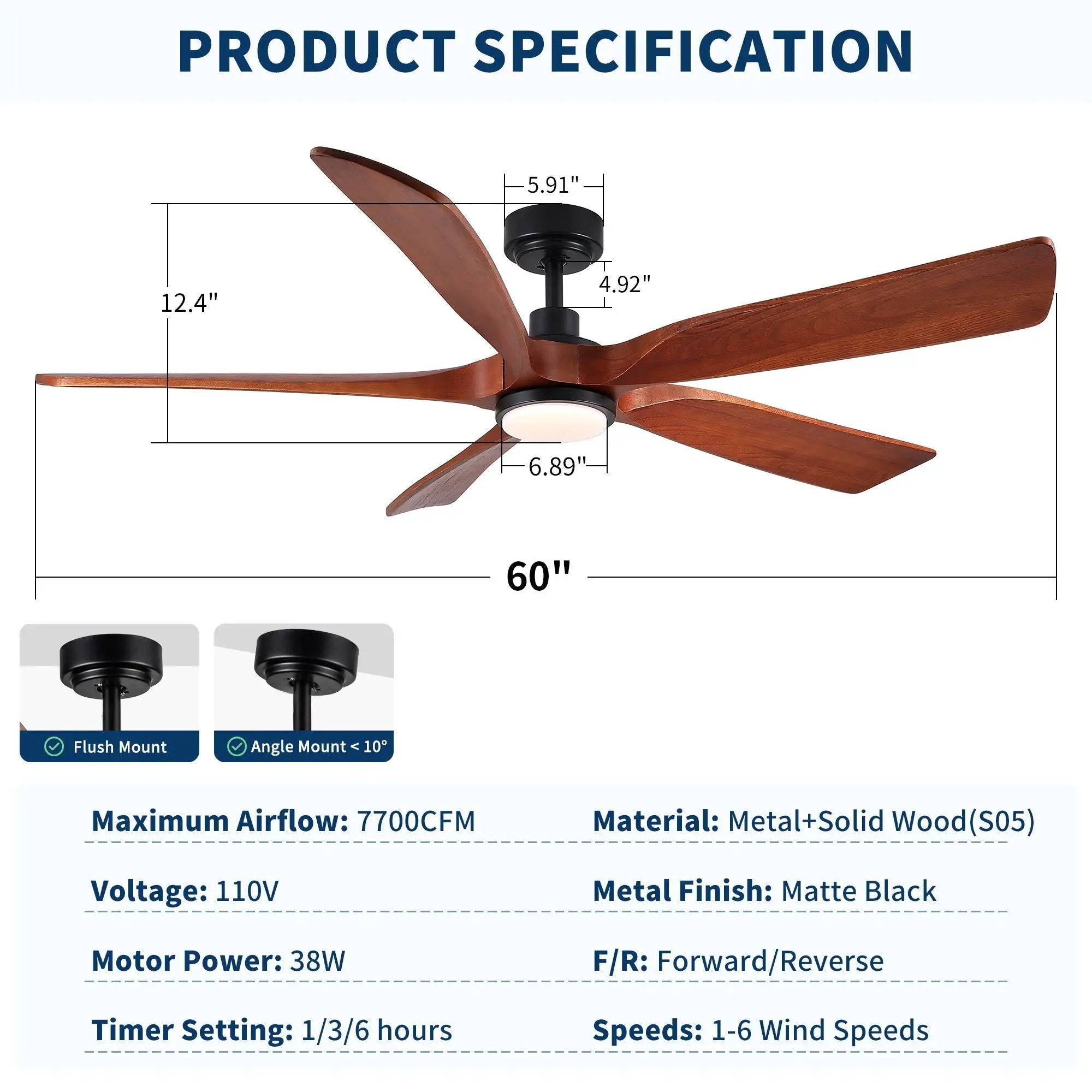 Ceiling Fan With Light And Remote Control, Noiseless, Dimmable, 6 Speeds Reversible For Indoor Or Covered Outdoor Use - Matte Black by HouseOfZazla
