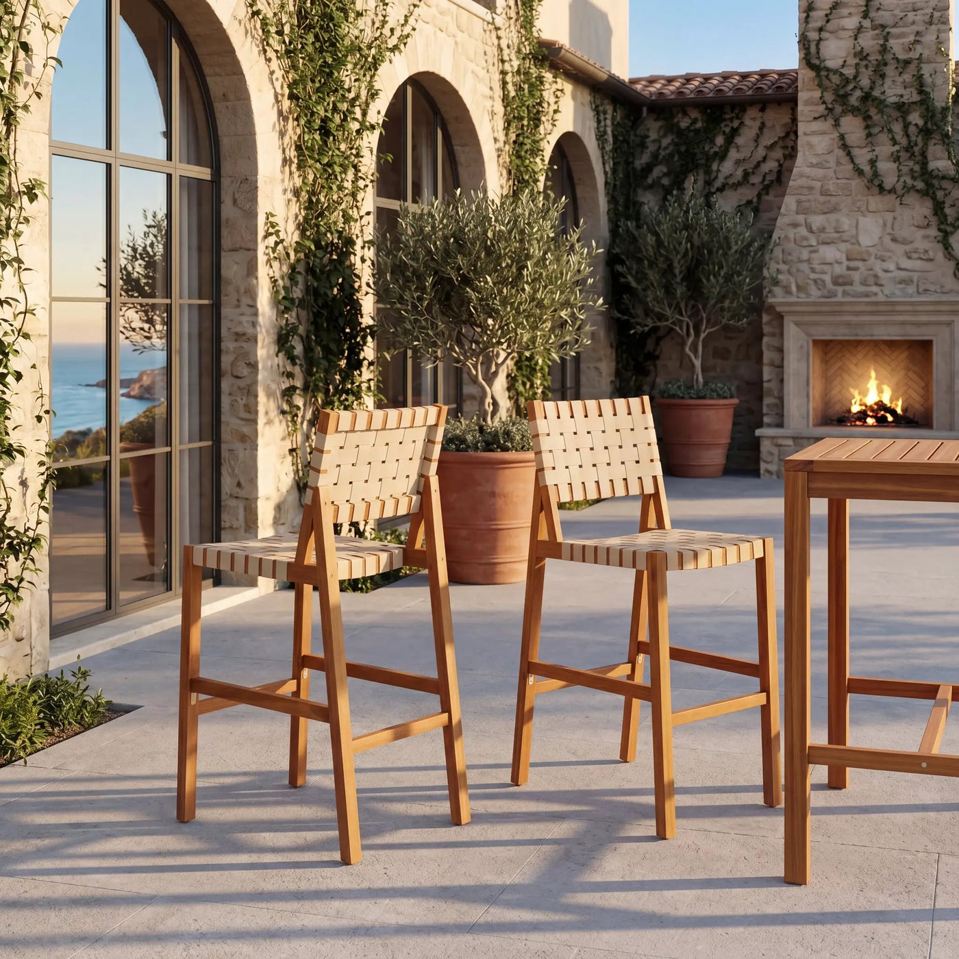 30.5 Inch Seat Height Outdoor Acacia Solid Wood Patio Side Chair by HouseOfZazla