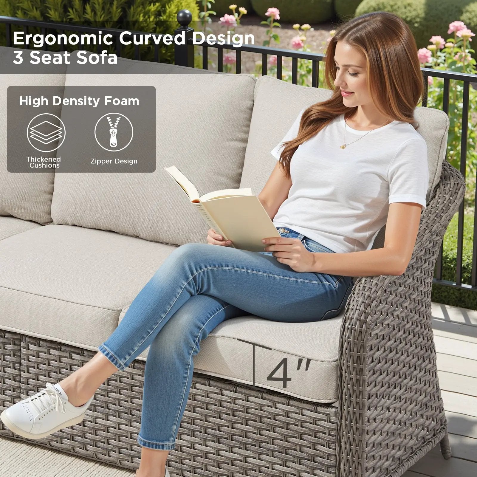 73.6" PE Wicker Rattan Outdoor Furniture Set - 3 Seat Sofa by HouseOfZazla