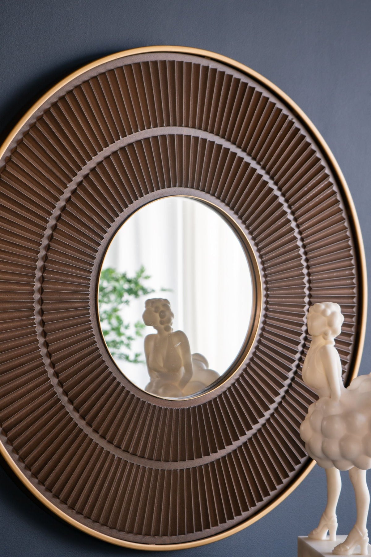 Round Wooden Wall Mirror with Iron Frame - Neutral Colorway, photo 21 of 21