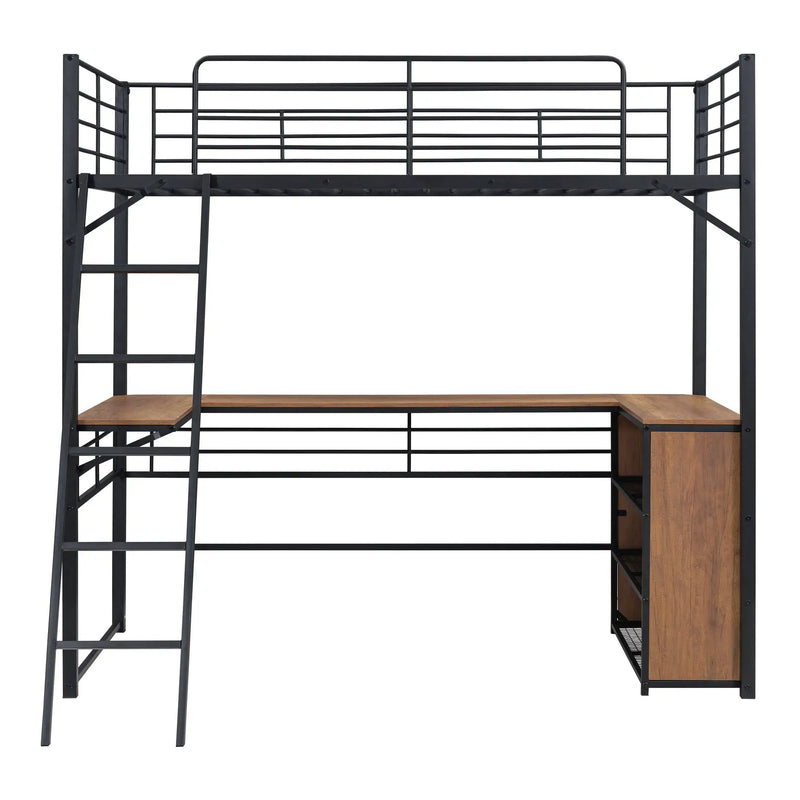 Loft Bed & 3 Layers Of Shelves And L-Shaped Desk by Unique Piece Furniture