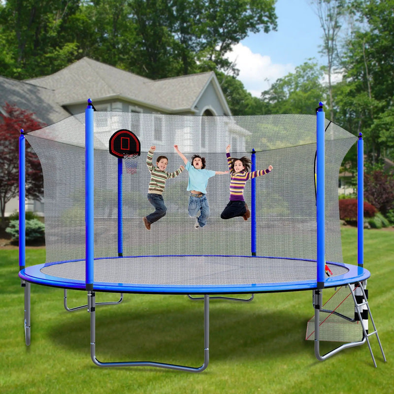 16Ft Trampoline With Basketball Hoop Pump And Ladder (Inner Safety Enclosure) With Soccer Goal by HouseOfZazla