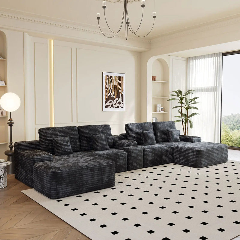 150'' Width 5-Piece Sectional Sofa with 2 Ottomans by HouseOfZazla